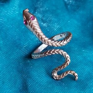 Snake Ring with Pink Gem Eyes